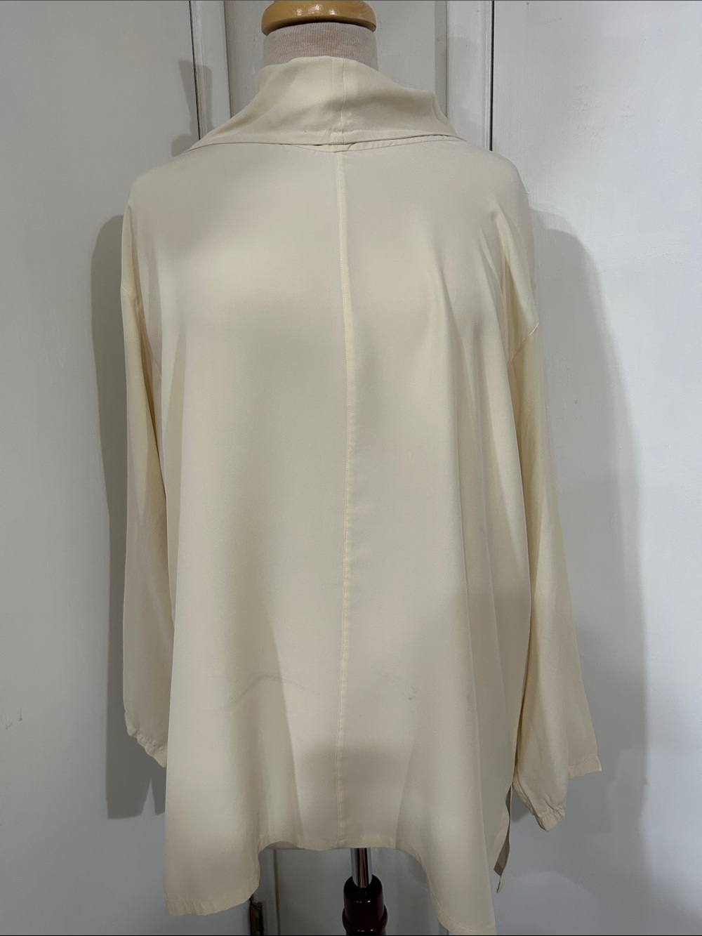 Cream Long-Sleeve Silk-Feel Tunic Top